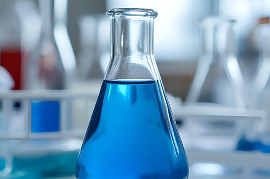 A erlenmeyer flask containing methylene blue